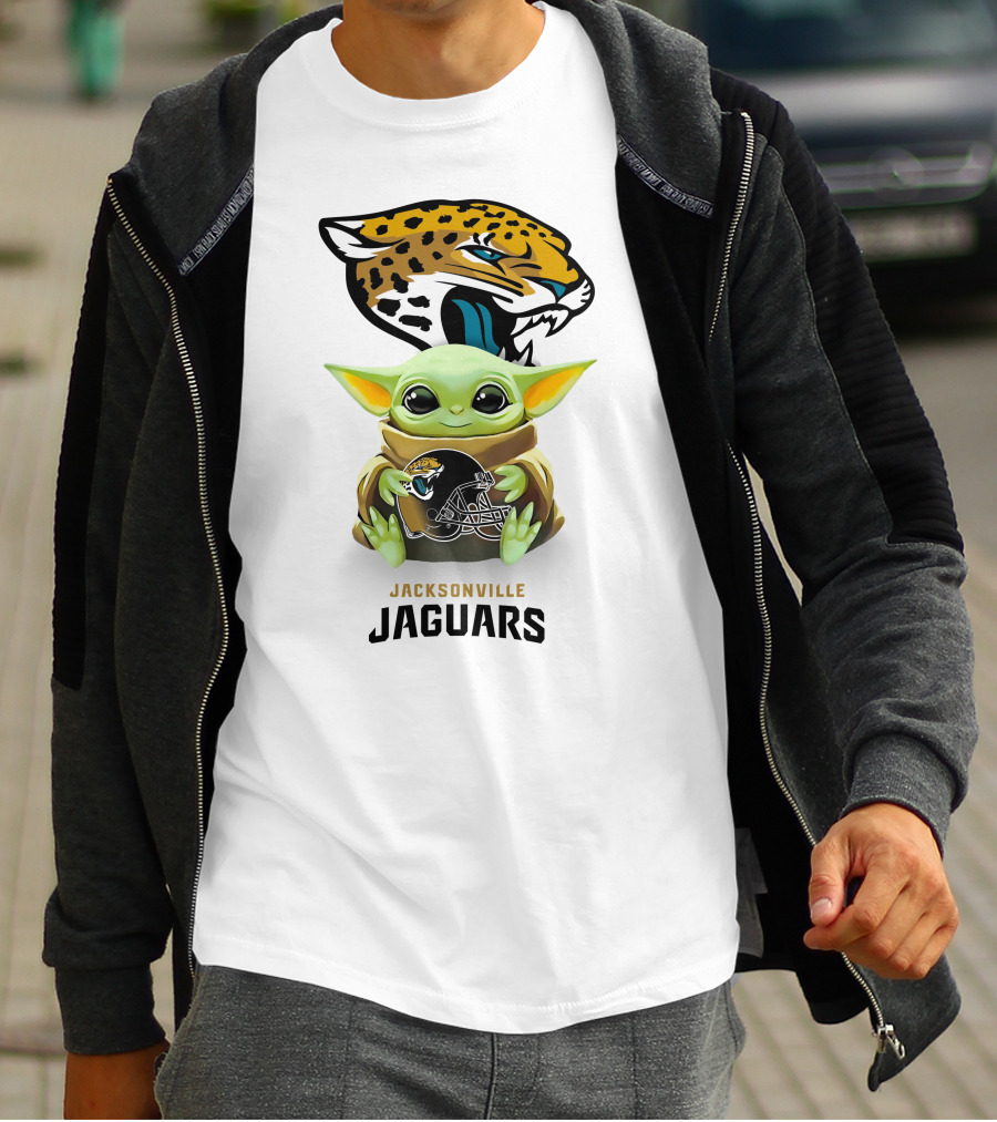 Baby Yoda Holding Jacksonville Jaguars Helmet With Team T-Shirt