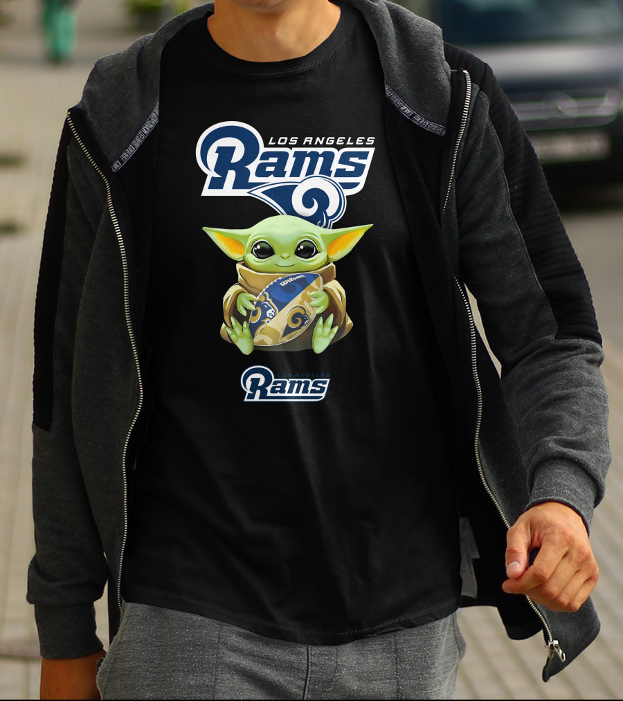 Los Angeles Rams Baby Yoda Holding Football Fan T-Shirt