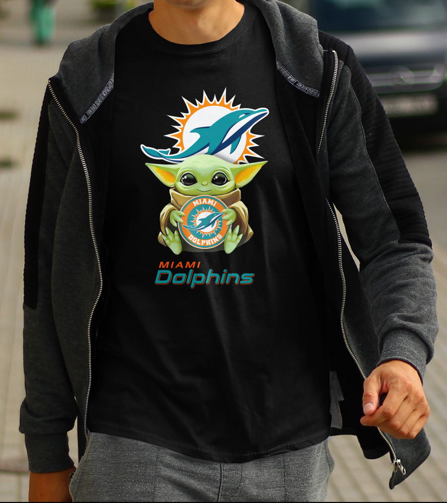 Baby Yoda Miami Dolphins Football Fandom Collaboration T-Shirt