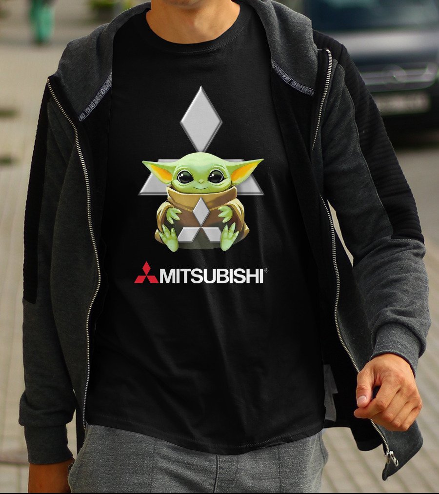 Baby Yoda Hugging Mitsubishi Logo Character T-Shirt