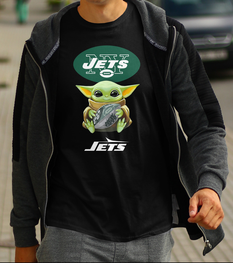 Baby Yoda Hug New York Jets Football Fan T-Shirt