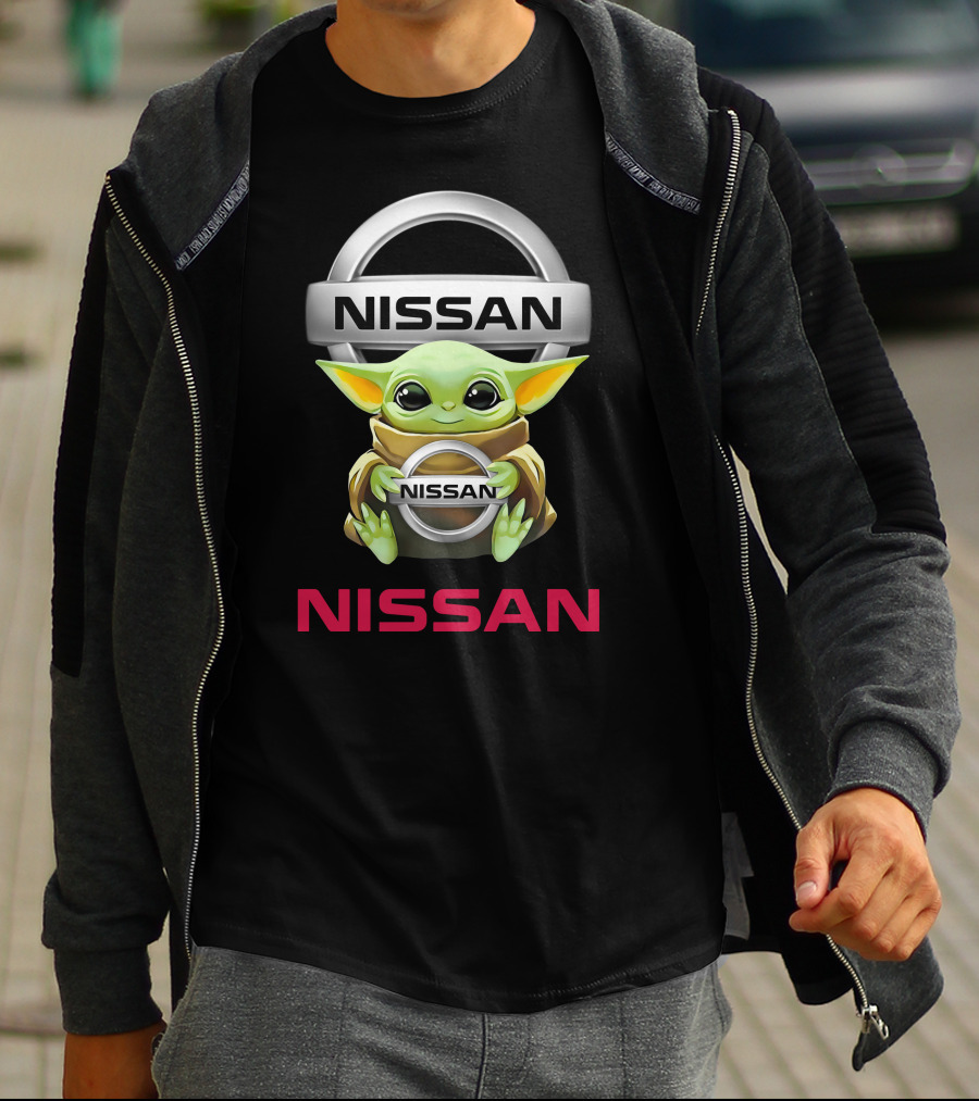 Nissan Logo With Baby Yoda Hugging Nissan Emblem T-Shirt