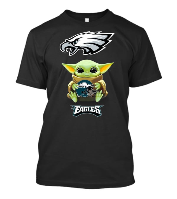 Baby Yoda Holding Philadelphia Eagles Helmet With Eagles T-Shirt