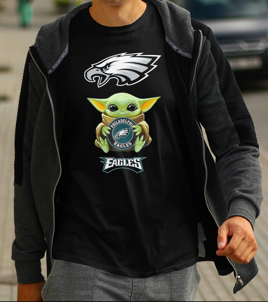 Philadelphia Eagles Baby Yoda Hugging Team T-Shirt