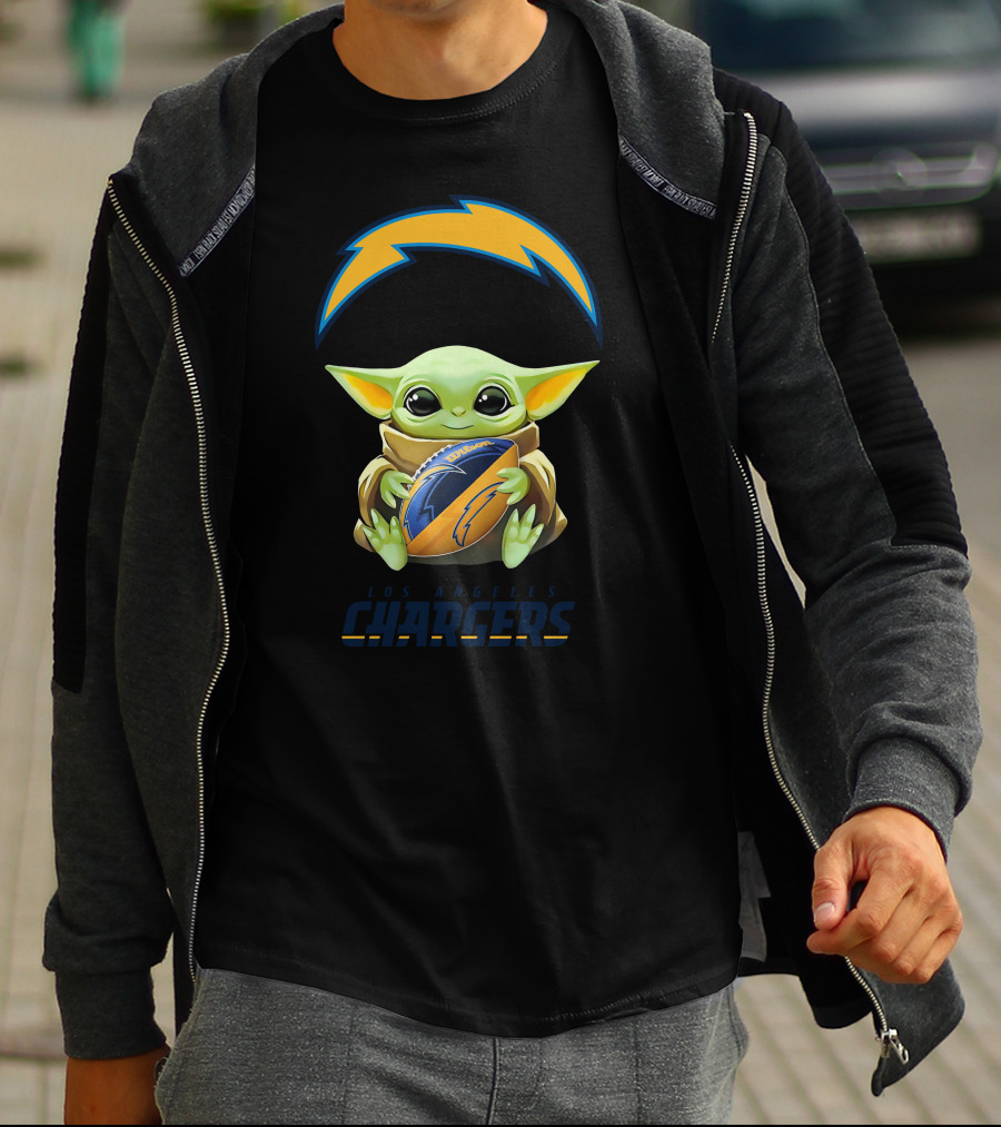 Baby Yoda Hug Los Angeles Chargers Football T-Shirt