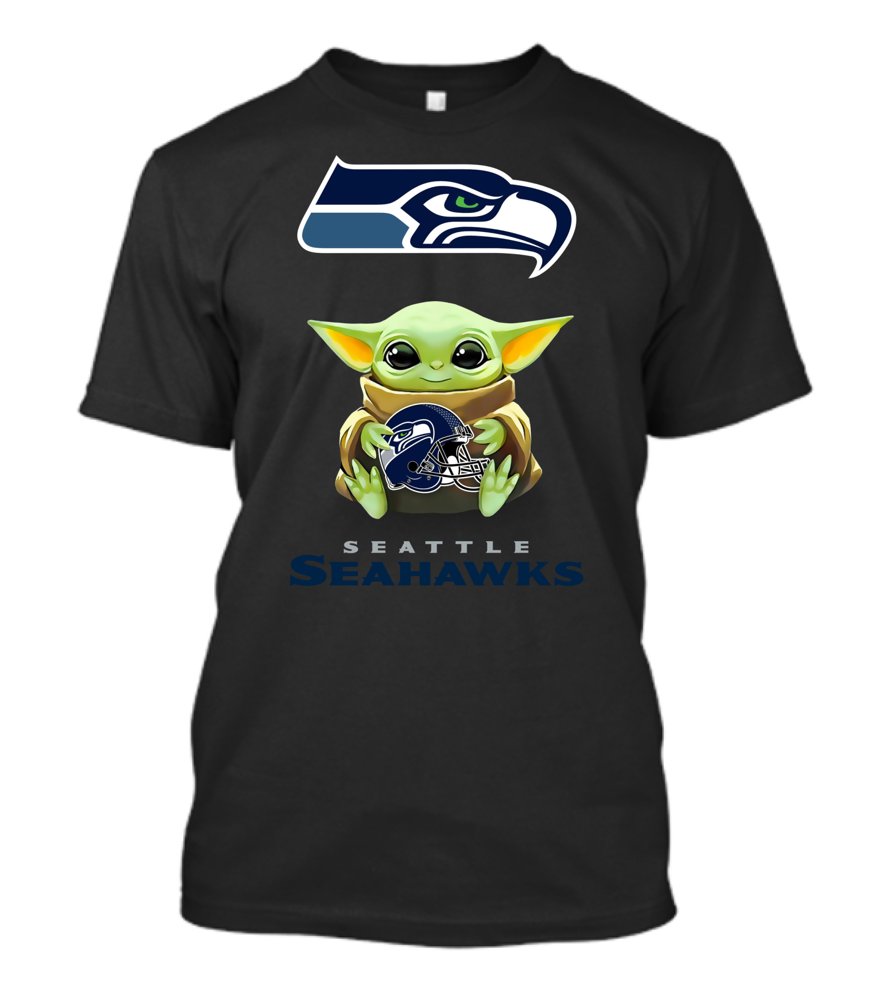 Baby Yoda Holding Seattle Seahawks Helmet T-Shirt