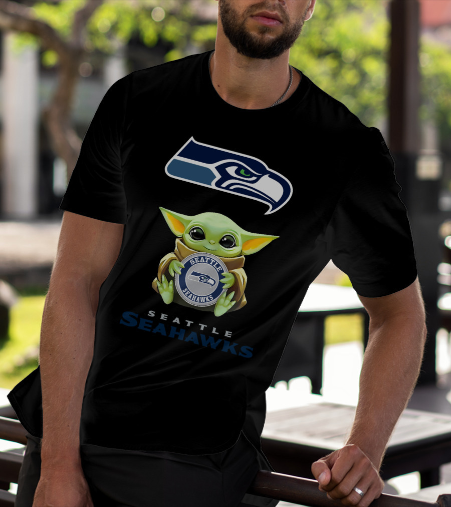 Baby Yoda Seattle Seahawks Hug Official NFL Character T-Shirt