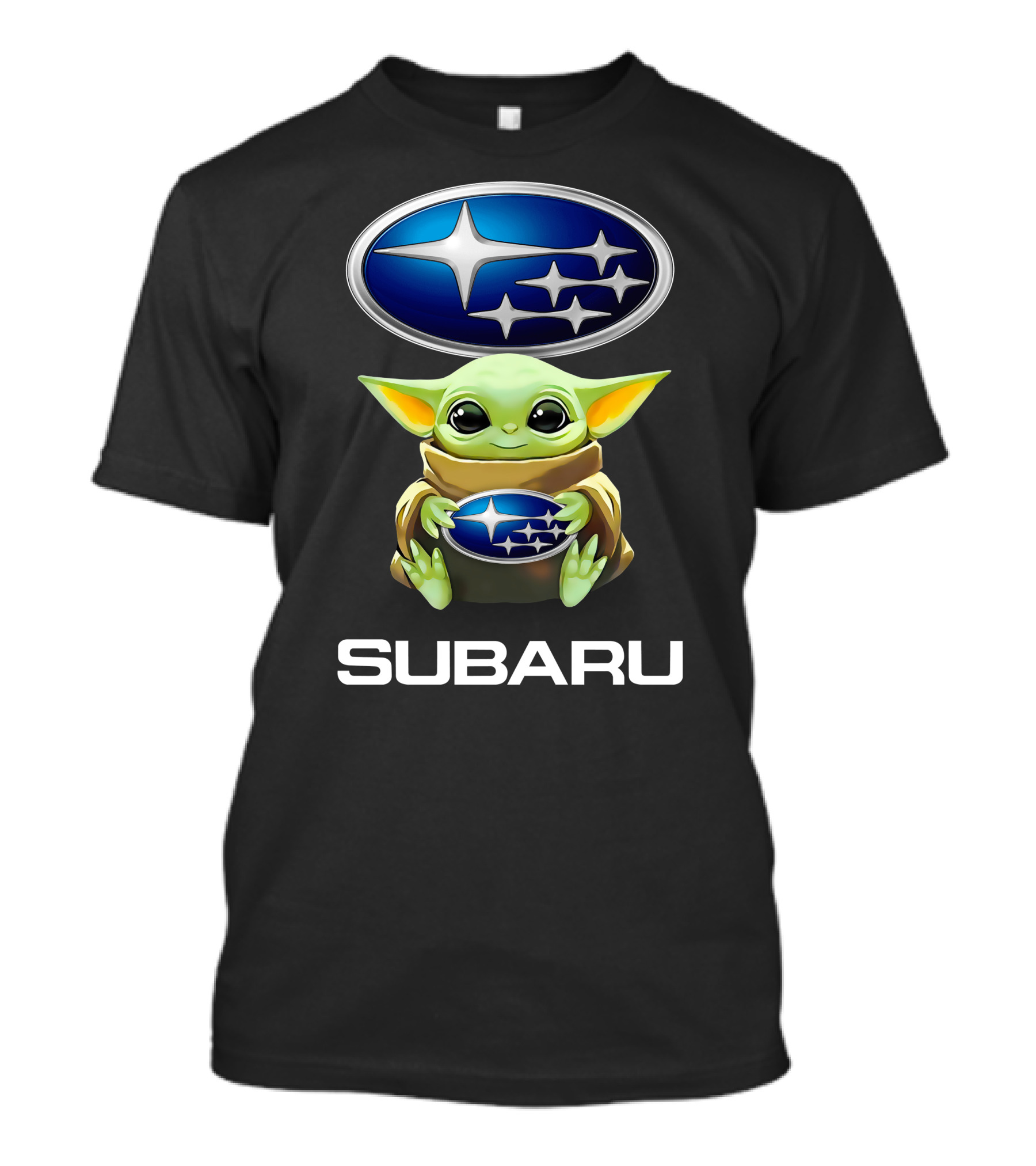 Baby Yoda Holding Subaru Emblem Design T-Shirt