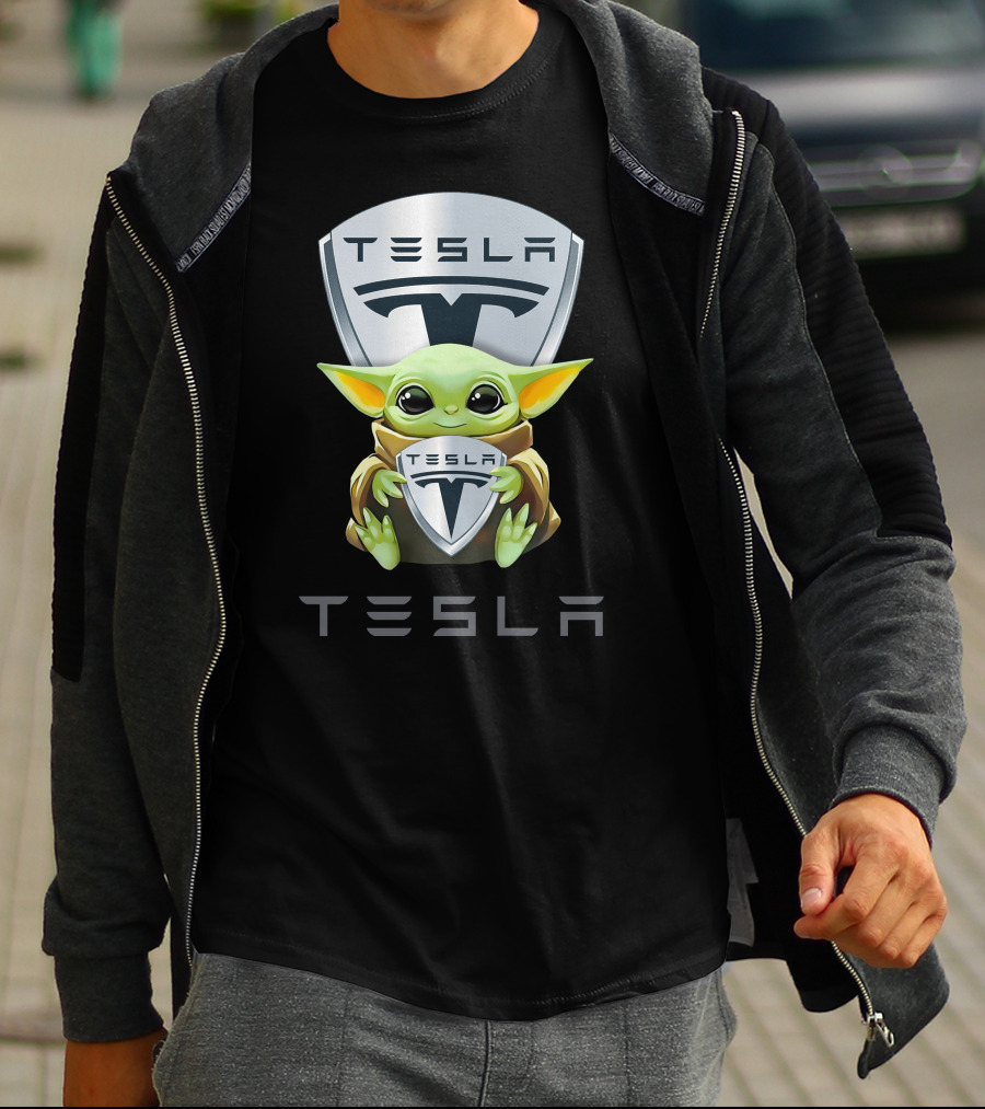 Baby Yoda Holding Tesla T-Shirt