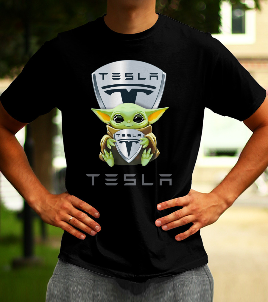 Baby Yoda Holding Tesla T-Shirt
