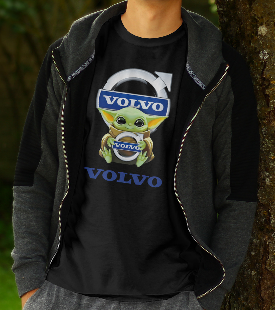 Baby Yoda With Volvo Emblem Hugging T-Shirt
