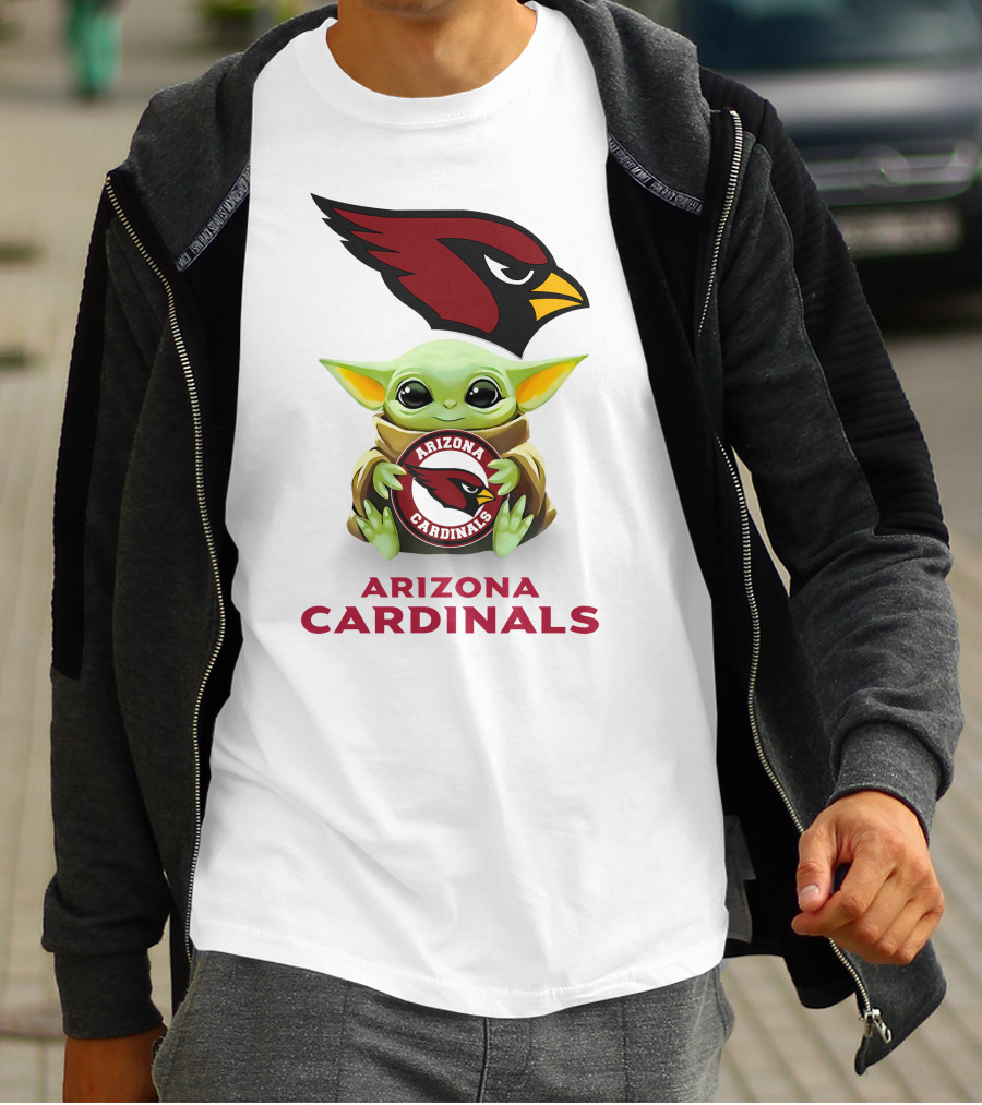 Baby Yoda Holding Arizona Cardinals Football T-Shirt