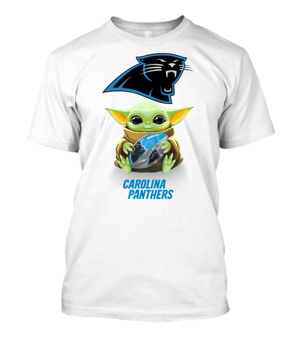 Baby Yoda Holding Carolina Panthers Football T-Shirt