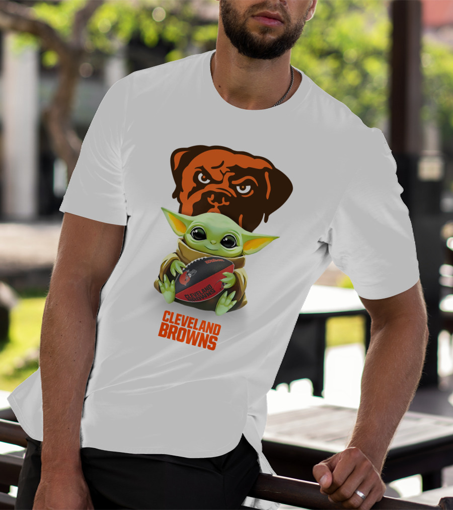 Baby Yoda Cleveland Browns Football Hug Tailgate Browns Dog T-Shirt
