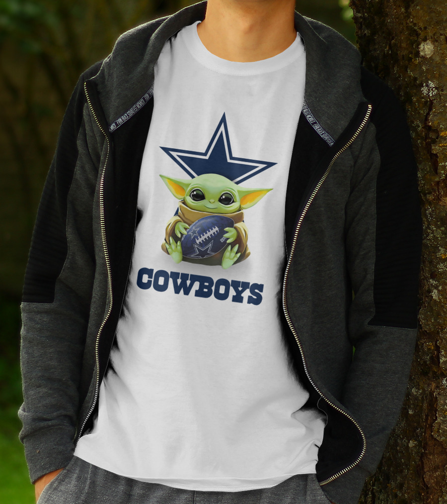 Baby Yoda Hug Cowboys Football Tailgate Dallas White T-Shirt