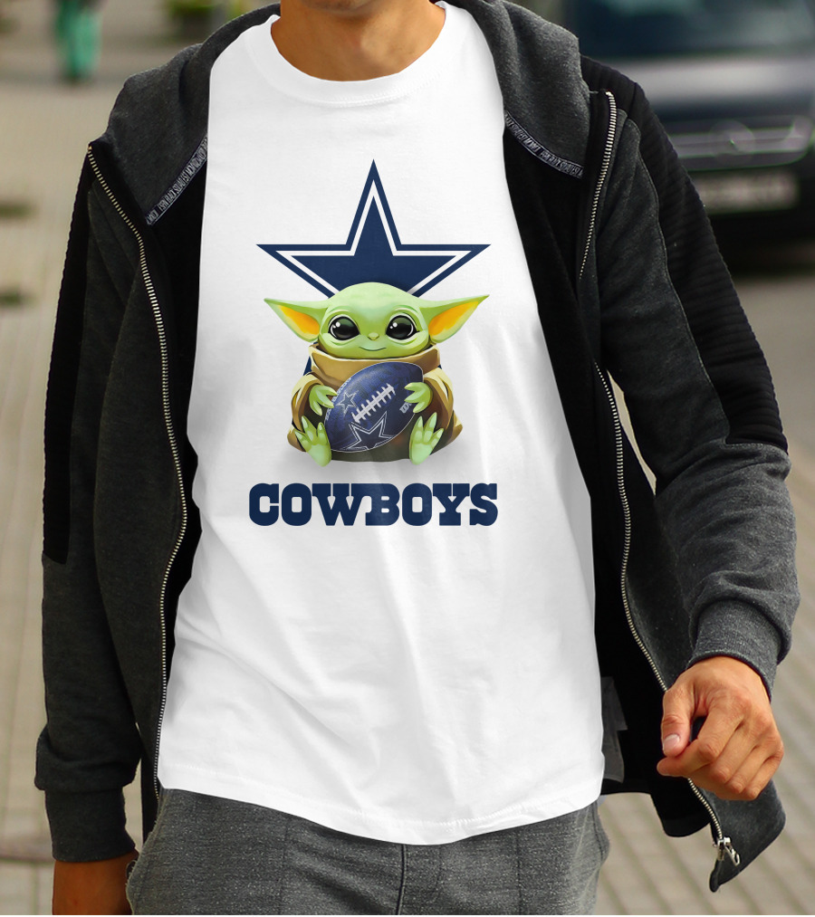 Baby Yoda Hug Cowboys Football Tailgate Dallas White T-Shirt