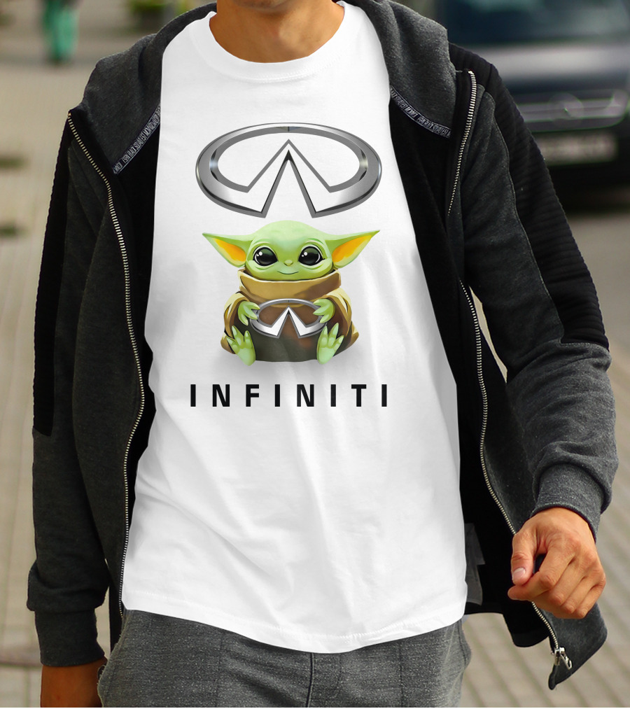 Baby Yoda Holding Infiniti Logo Hugging Symbol T-Shirt