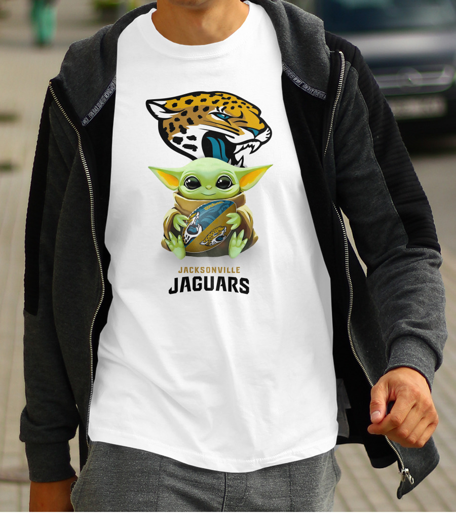 Baby Yoda Holding Jacksonville Jaguars Football Tailgate Fan Gear T-Shirt