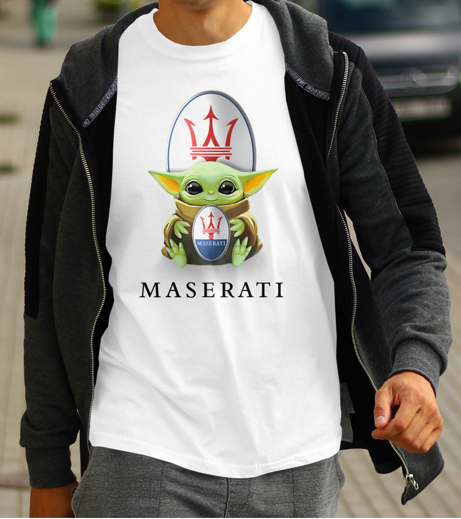 Maserati Emblem Baby Yoda Hugging T-Shirt