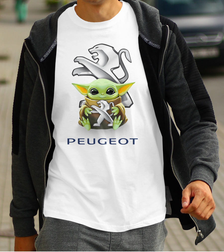 Baby Yoda Hugging Peugeot Lion T-Shirt