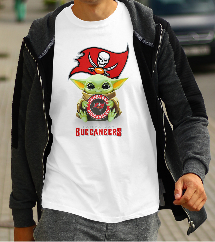 Baby Yoda Tampa Bay Buccaneers NFL Fan Logo Hug T-Shirt