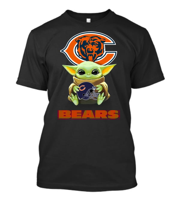Baby Yoda Holding Chicago Bears Helmet With Bears T-Shirt