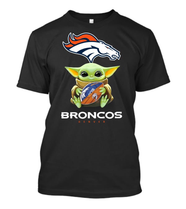 Baby Yoda Denver Broncos Football Star Wars Tailgate Hug T-Shirt