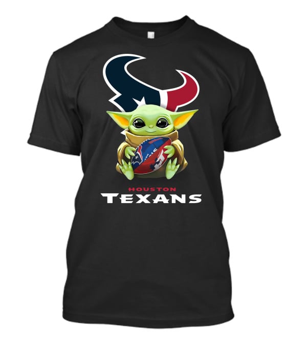 Star Wars Baby Yoda Holding Houston Texans Football T-Shirt