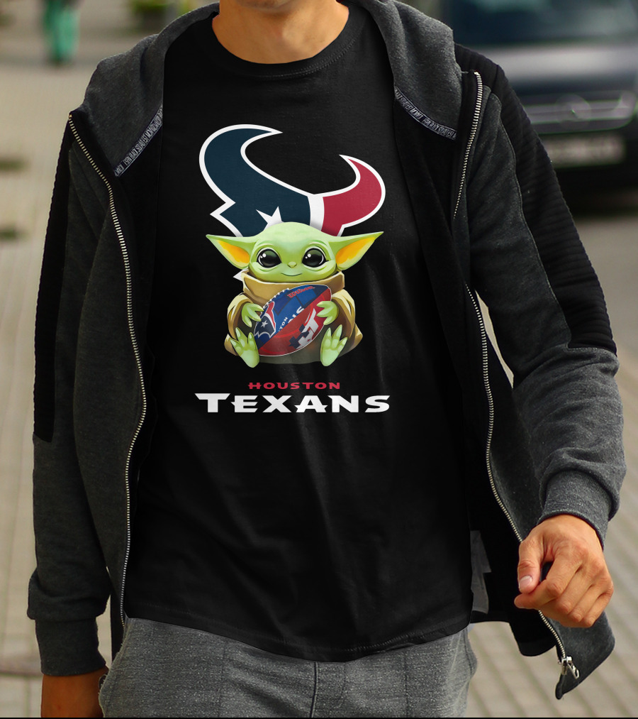 Star Wars Baby Yoda Holding Houston Texans Football T-Shirt