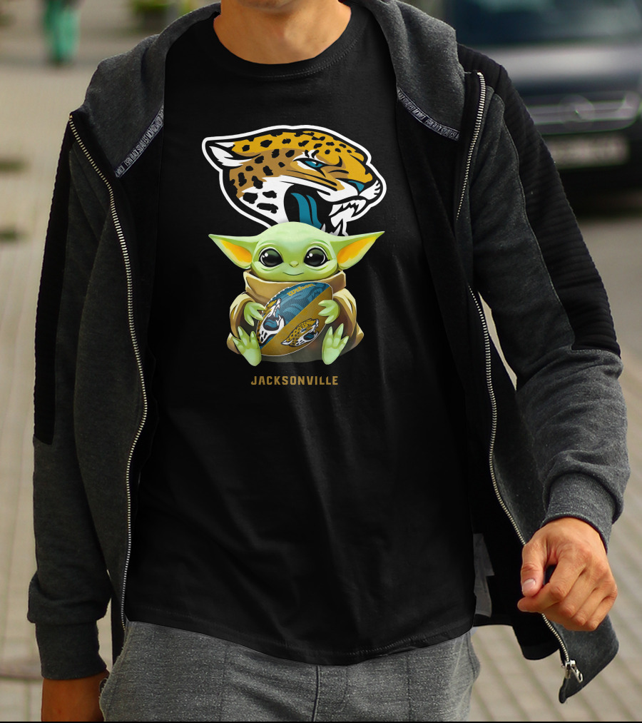 Jacksonville Jaguars Baby Yoda Hug Football Star Wars Tailgate T-Shirt