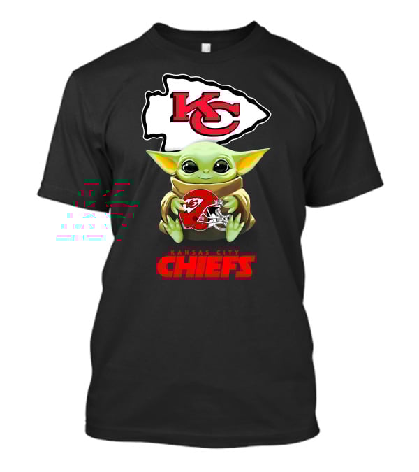 Kansas City Chiefs Baby Yoda Holding Chiefs Helmet Star Wars T-Shirt