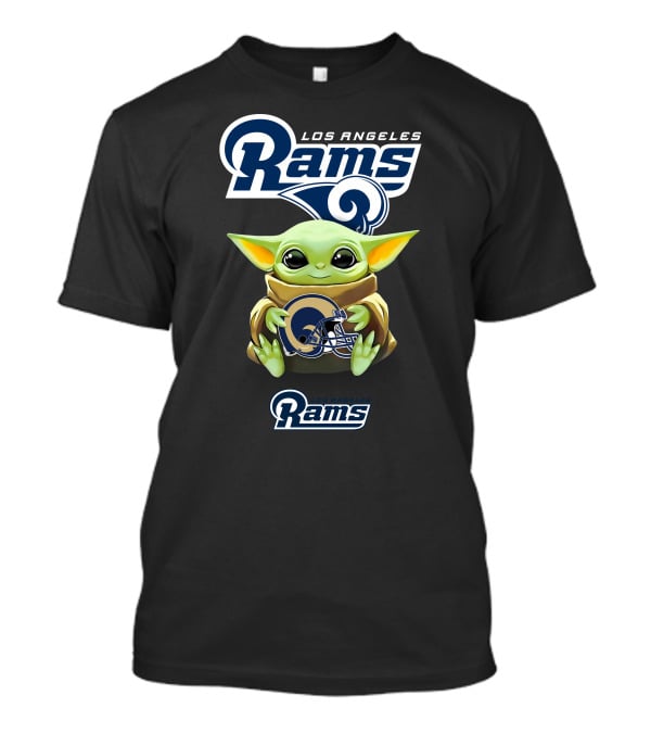 Star Wars Baby Yoda Los Angeles Rams Helmet Hug T-Shirt