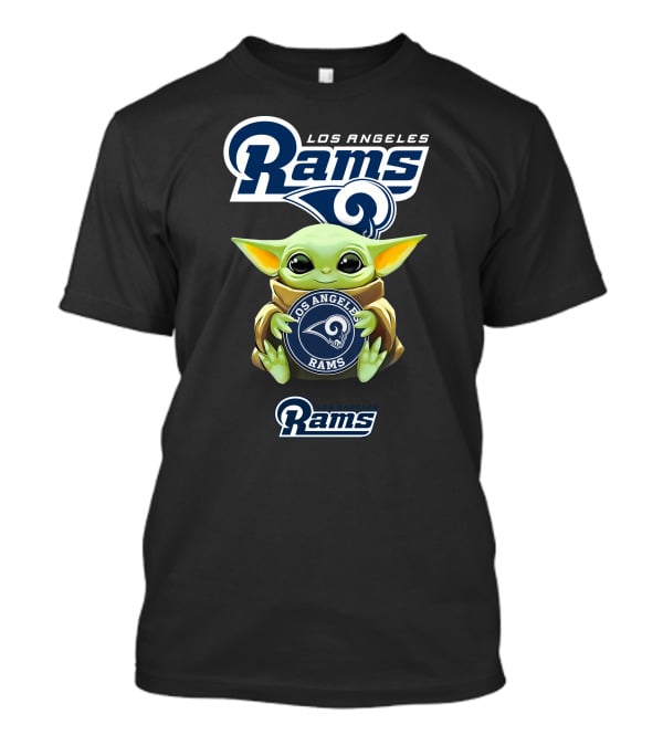 Star Wars Baby Yoda Holding Los Angeles Rams Emblem T-Shirt