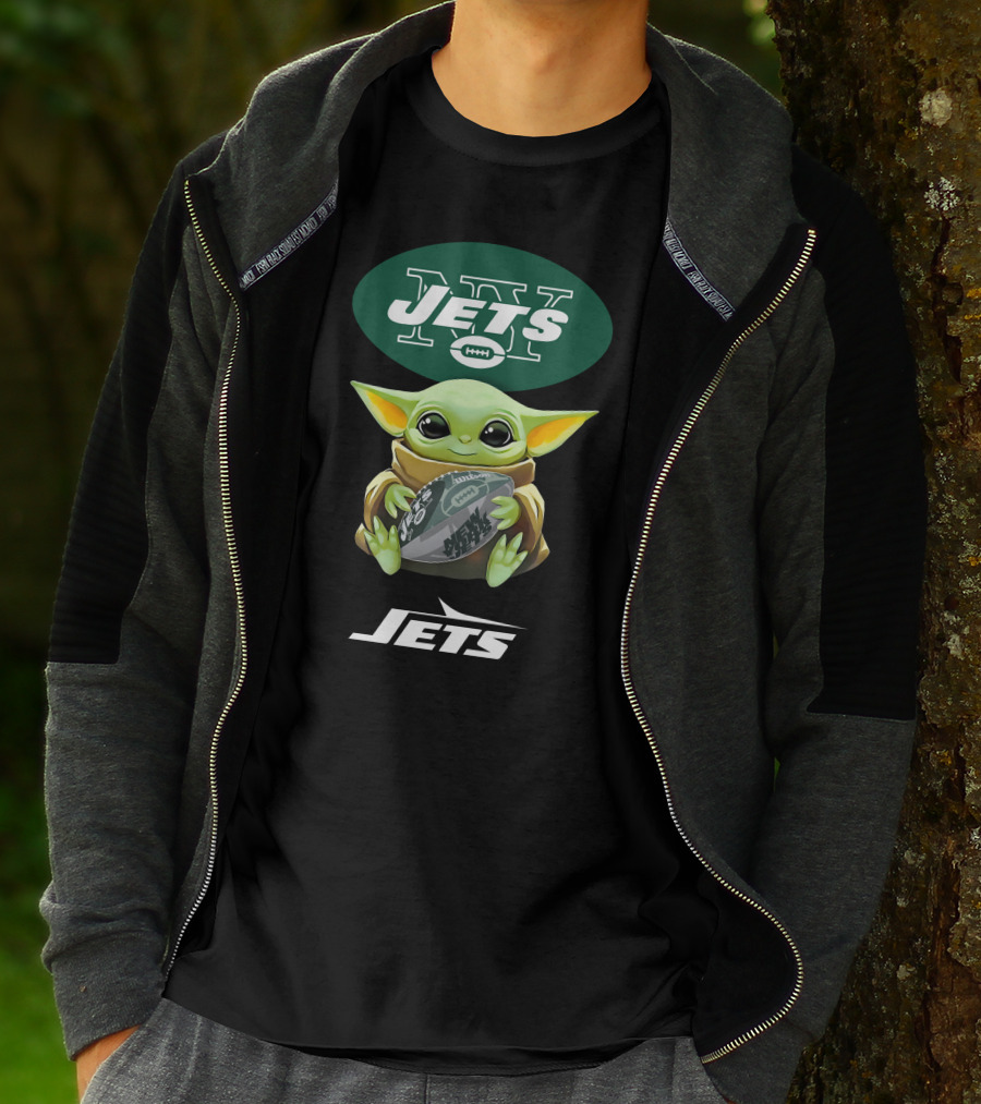 Star Wars Baby Yoda Hug Jets Football New York Tailgate T-Shirt
