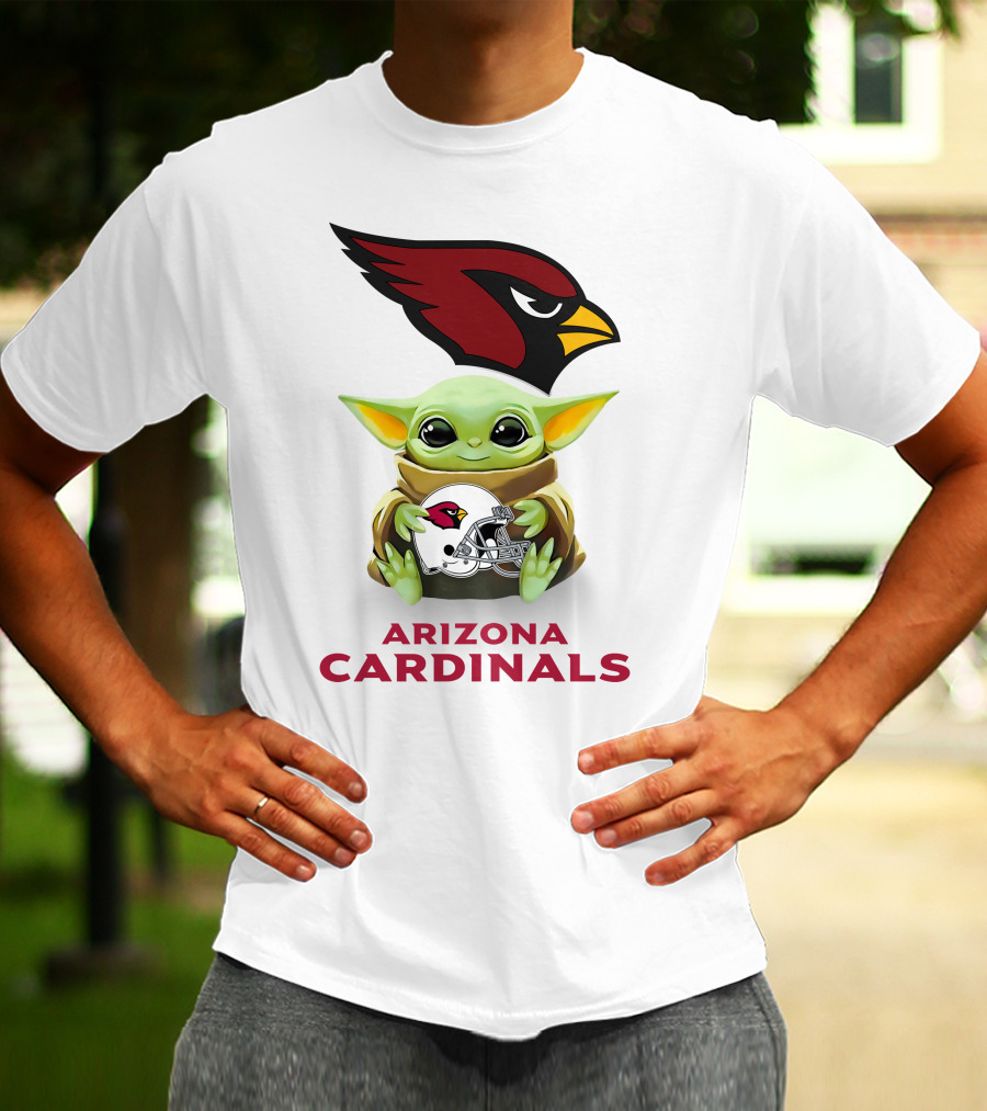 Baby Yoda Arizona Cardinals Helmet Hug With Cardinals T-Shirt