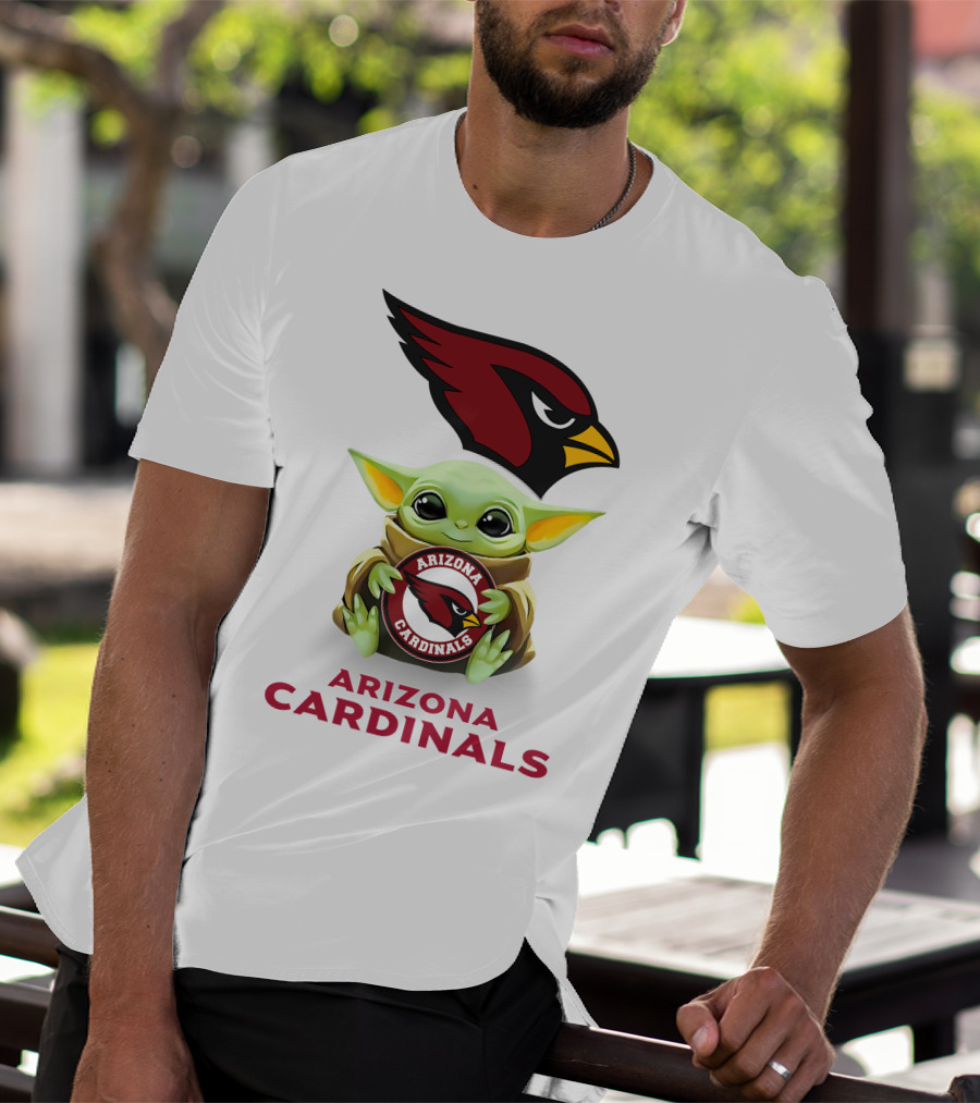 Baby Yoda Arizona Cardinals Hug Logo White T-Shirt