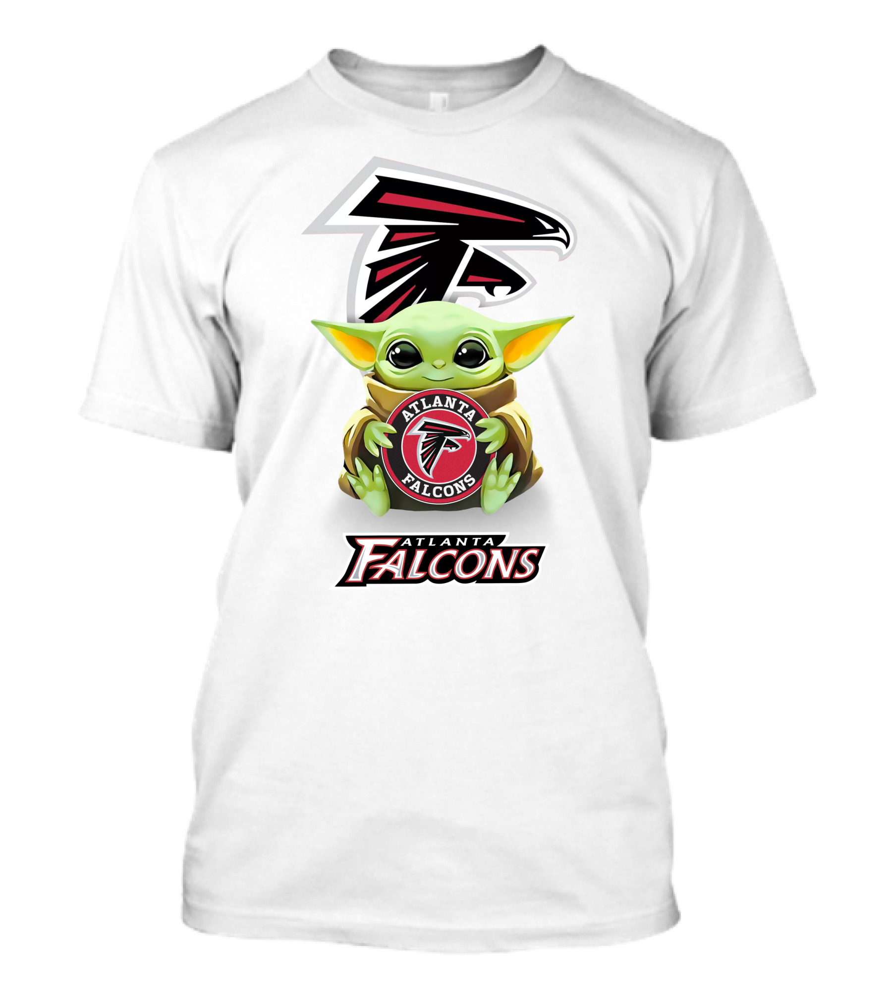 Baby Yoda Hugging Atlanta Falcons Football Emblem T-Shirt