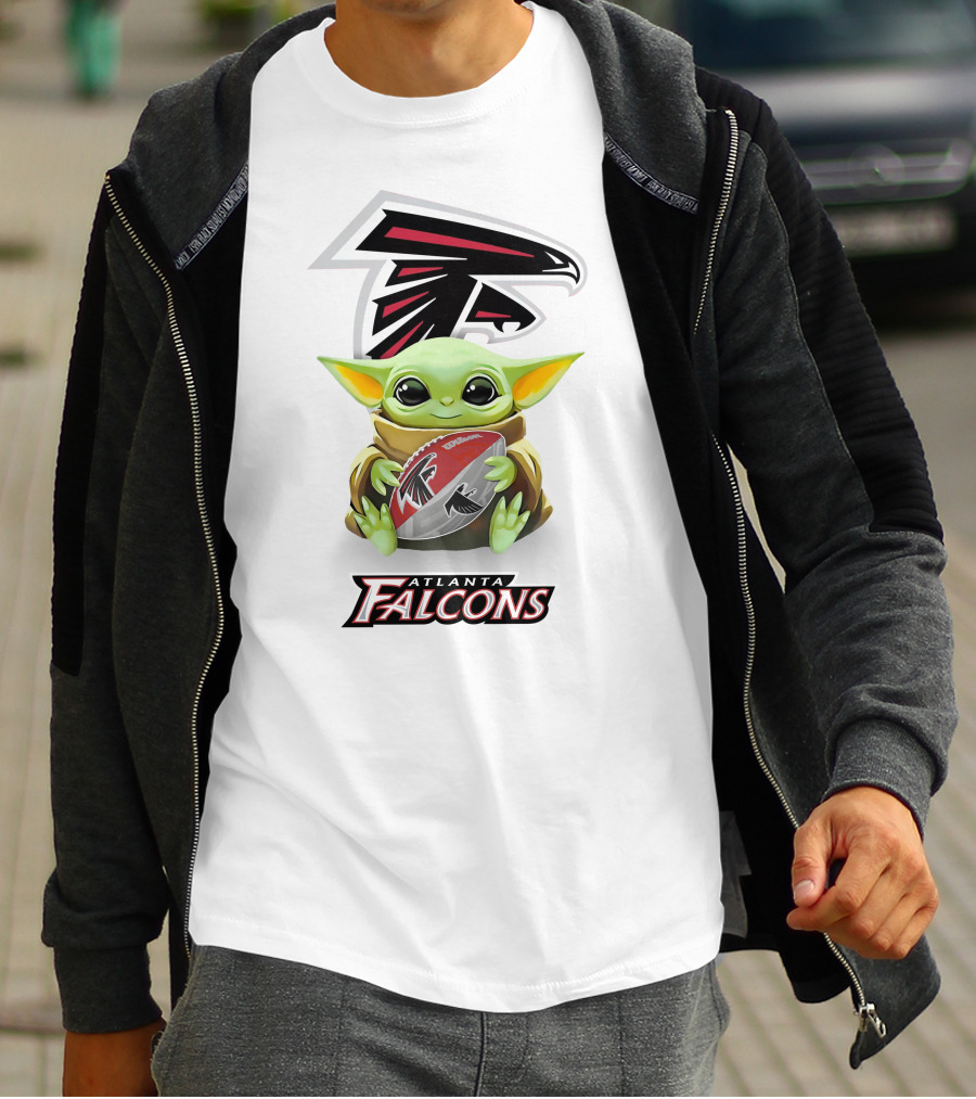 Baby Yoda Holding Atlanta Falcons Football Fan Gear T-Shirt