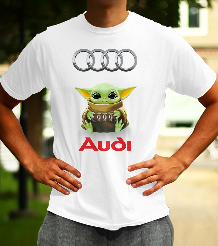 Baby Yoda Holding Audi Silver Rings With Audi T-Shirt