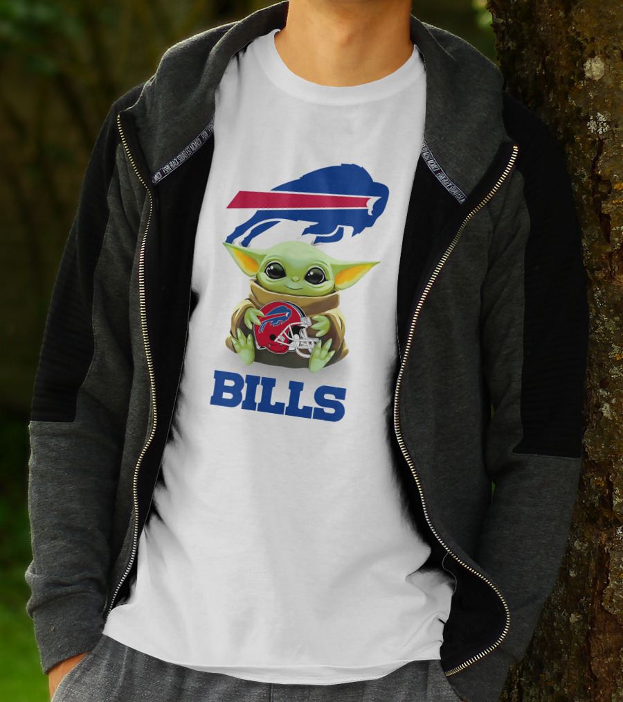 Baby Yoda Holding Buffalo Bills Helmet With Bills T-Shirt