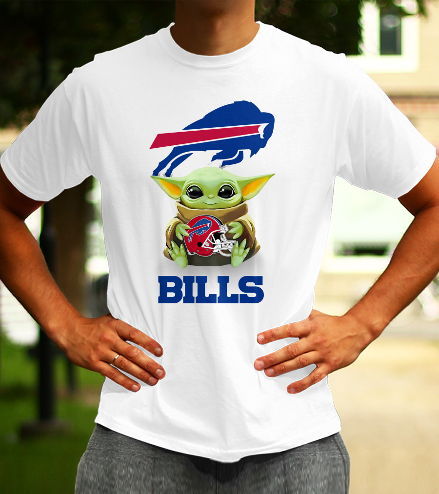 Baby Yoda Holding Buffalo Bills Helmet With Bills T-Shirt