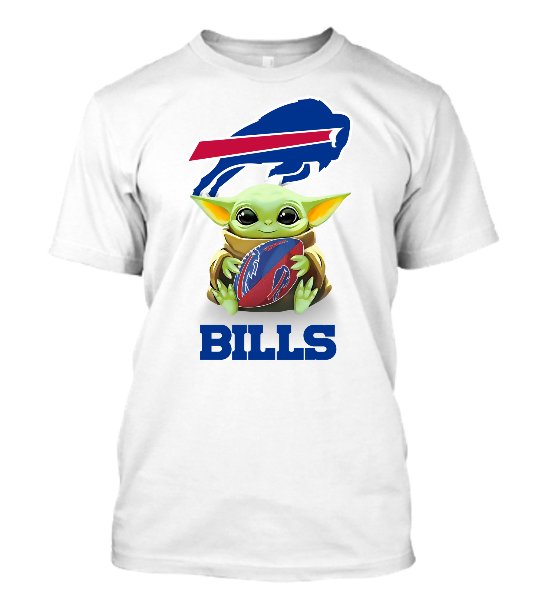 Buffalo Bills Baby Yoda Holding Football Fan Tailgate White T-Shirt