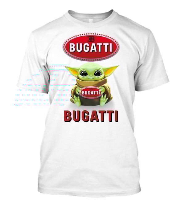 Baby Yoda Holding Bugatti Logo Emblem T-Shirt