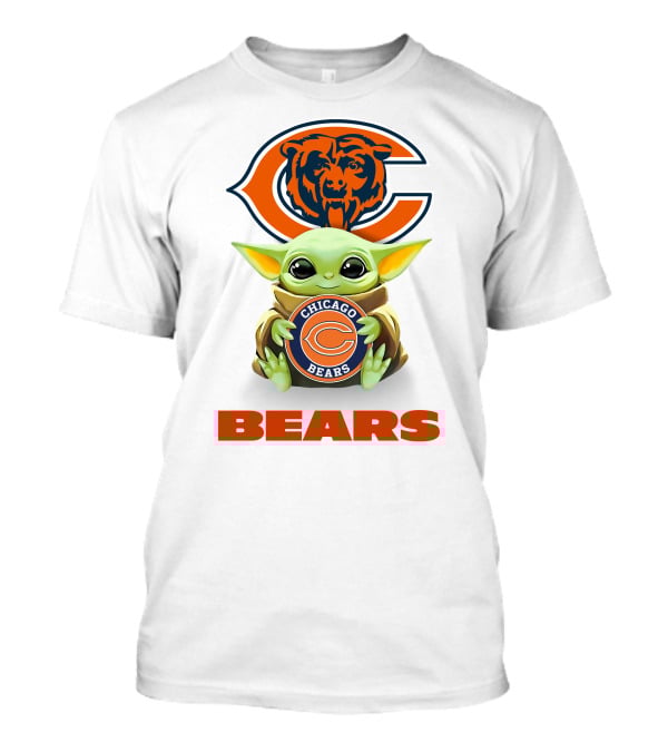 Baby Yoda Holding Chicago Bears Logo With Bears Text T-Shirt