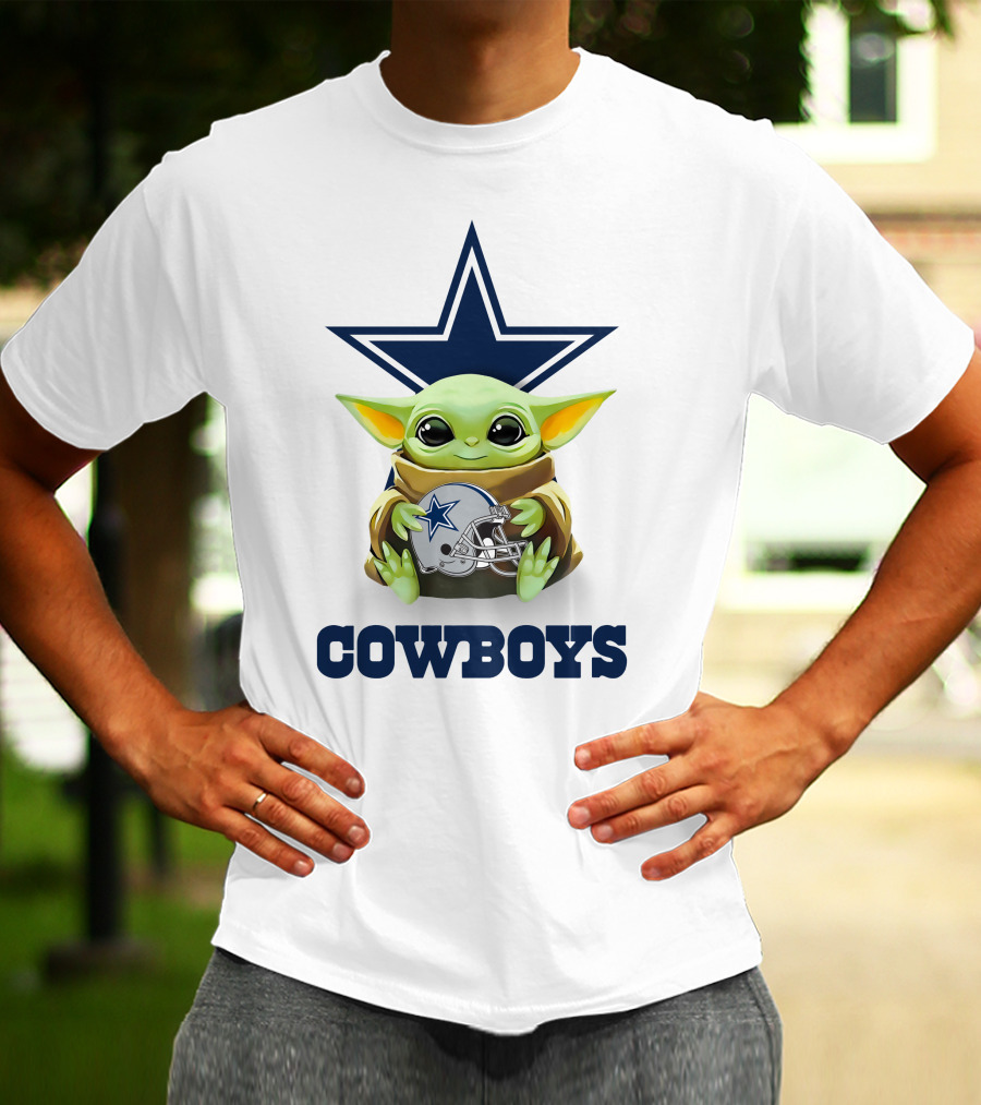 Baby Yoda Holding Dallas Cowboys Star Helmet Cowboys T-Shirt