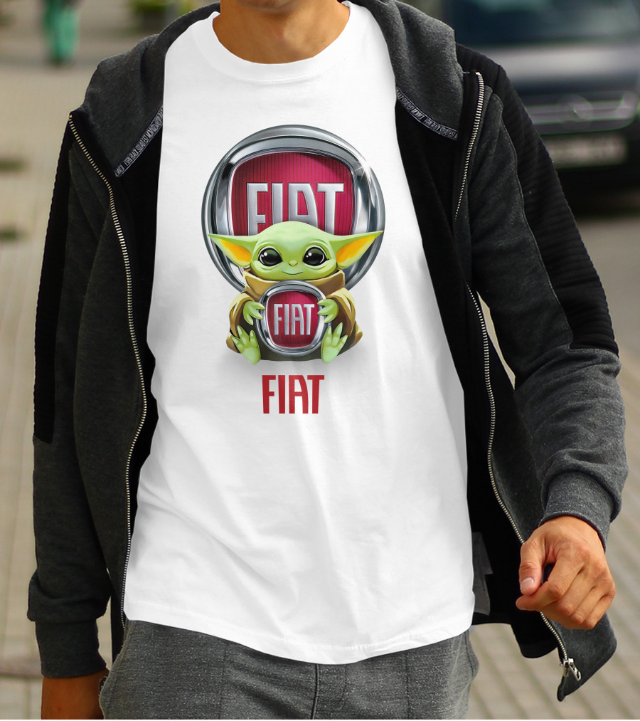 Baby Yoda Embracing Fiat Logo Badge T-Shirt