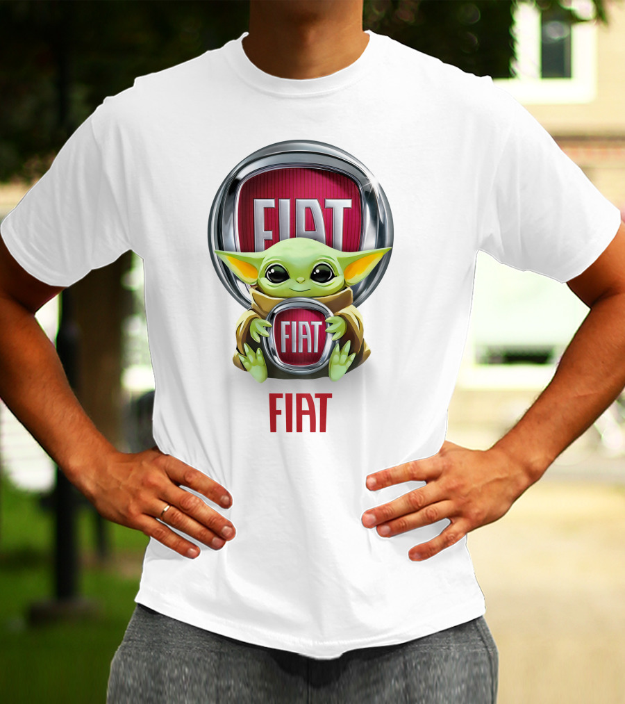 Baby Yoda Embracing Fiat Logo Badge T-Shirt