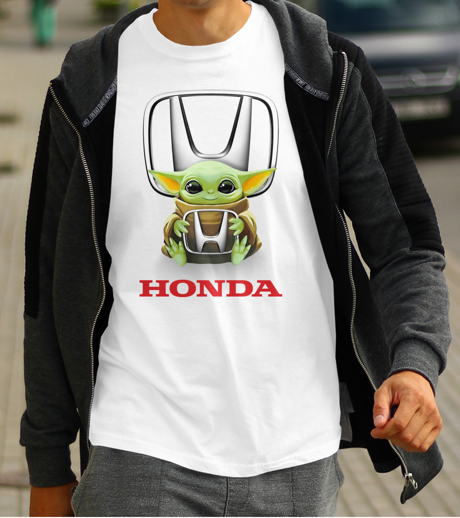 Baby Yoda Holding Honda Emblem White Background T-Shirt