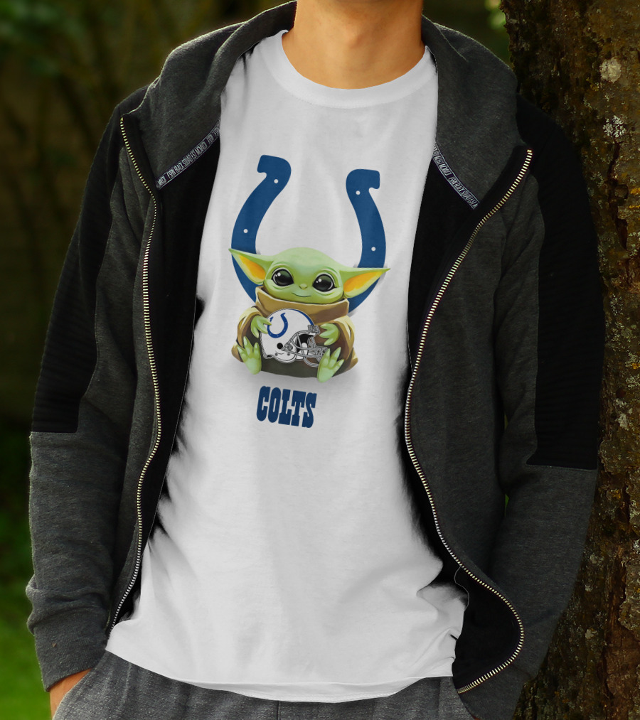 Baby Yoda Holding Indianapolis Colts Helmet On Colts Horseshoe T-Shirt