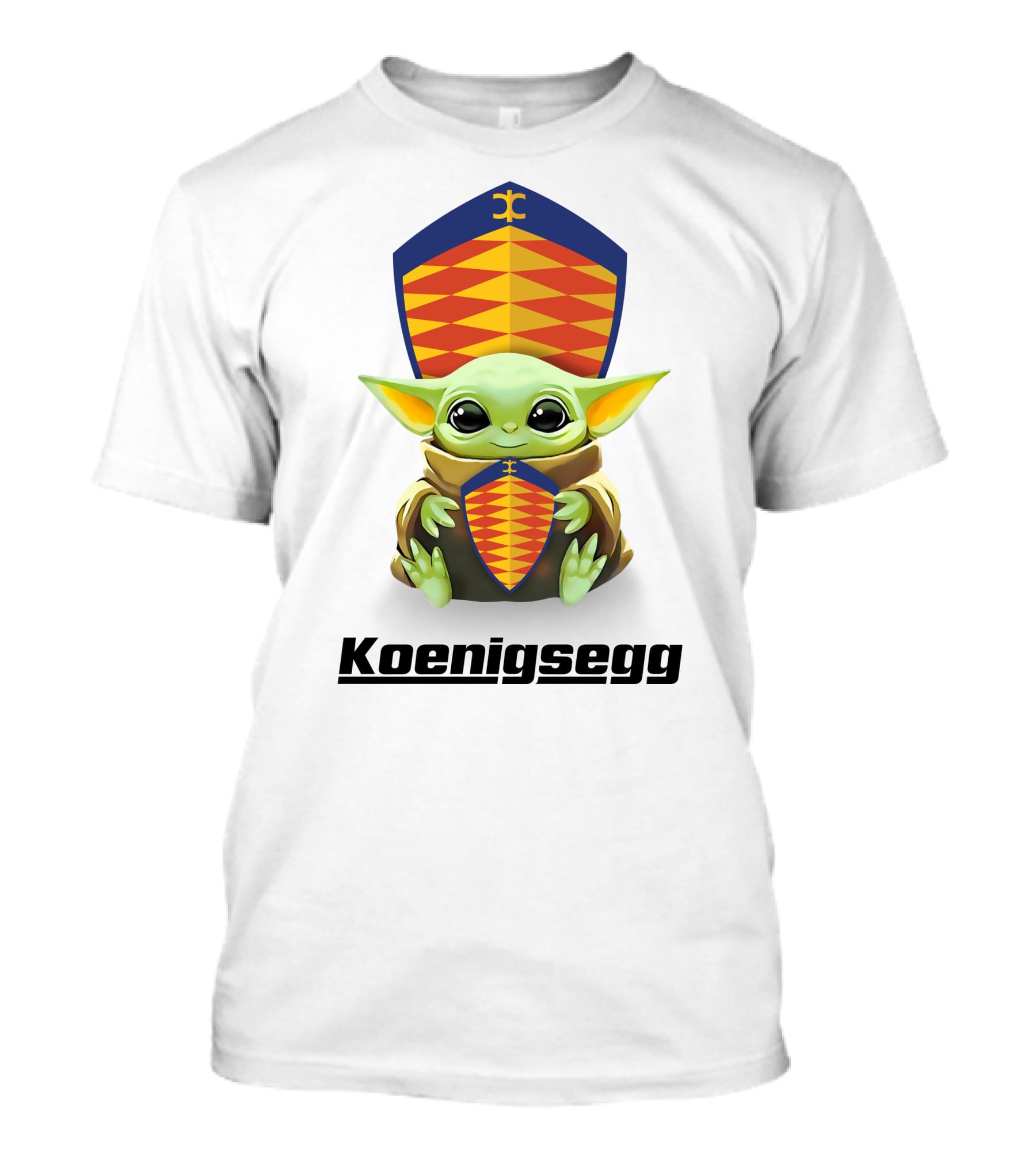 Baby Yoda Holding Koenigsegg Emblem With Shield T-Shirt